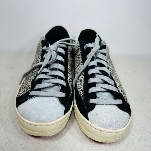 P448 Womens Black Leopard Print Lace Up Low Top You Can Surf Later Sneakers 37-6 - Picture 3 of 8